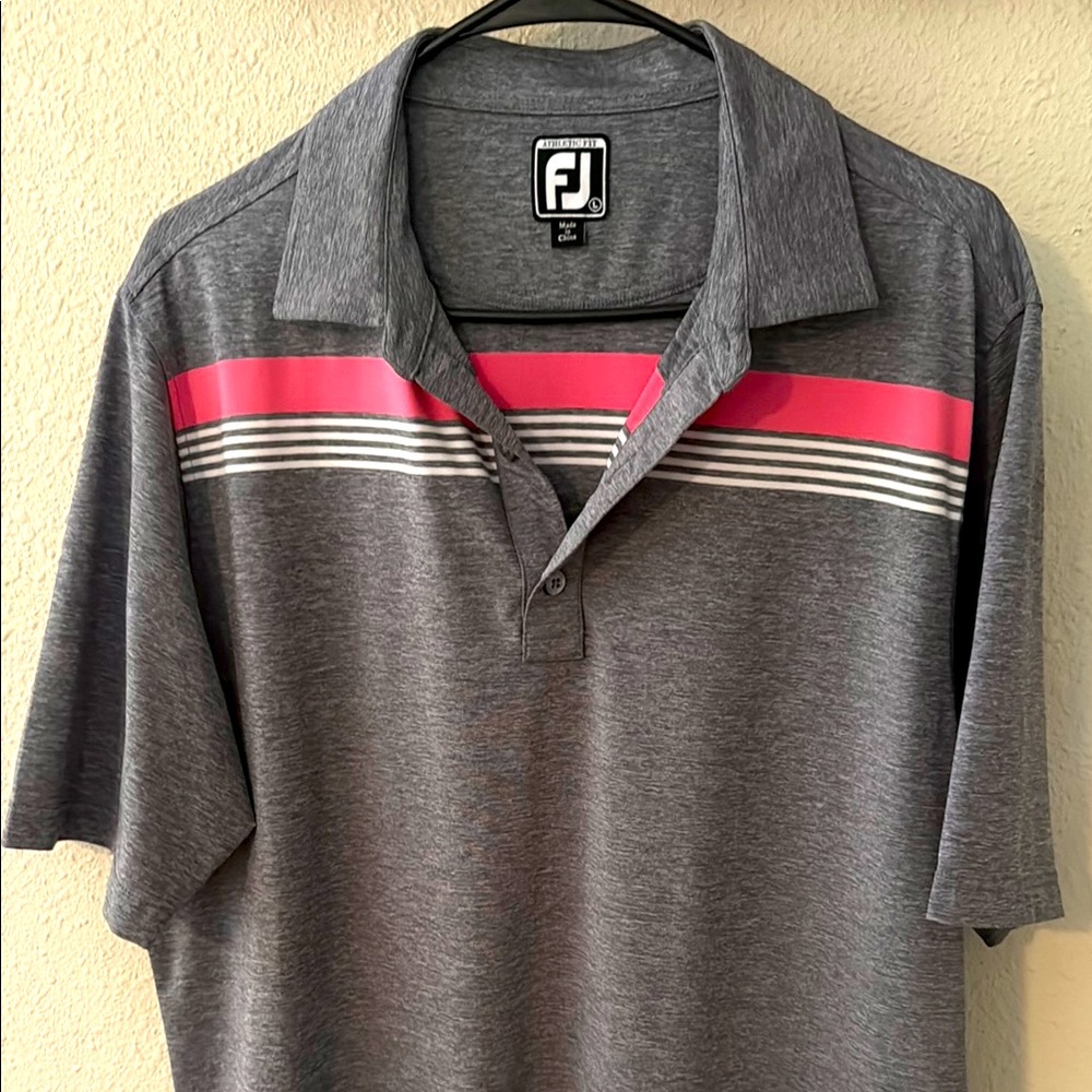 FootJoy Gray and Pink Performance Polo Shirt
